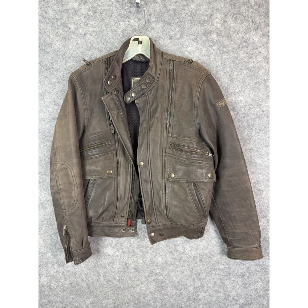 Hein Gericke Leather Jacket Mens Small 36 Brown Motorcycle Echt Leader 90s Biker